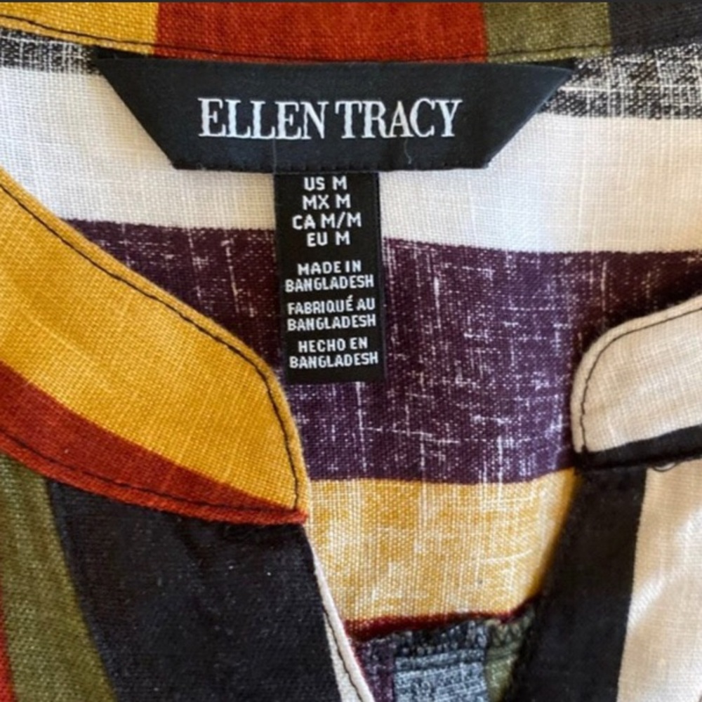 ELLEN TRACY | 100% linen mandarin neck shirt